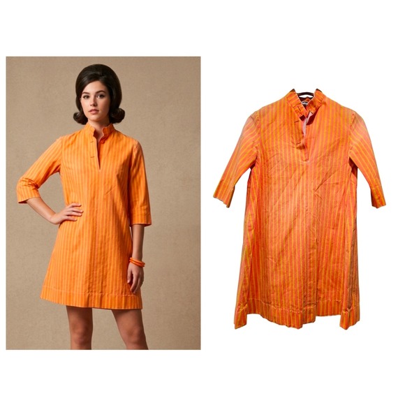 Marimekko Dresses & Skirts - Vintage Marimekko‎ Finland Dress Womens 6 Orange Yellow Stripe Cotton Mod Retro